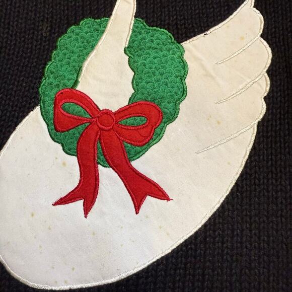 Sharon Young Vintage Holiday Cardigan Sweater Swan Poinsettia Ornament Black Red - Picture 7 of 10